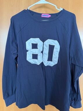 Edikted Navy '80' Graphic Long-Sleeve Top